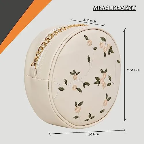 ADISA women girls round embroided sling bag (Off White)