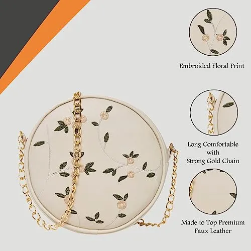 ADISA women girls round embroided sling bag (Off White)