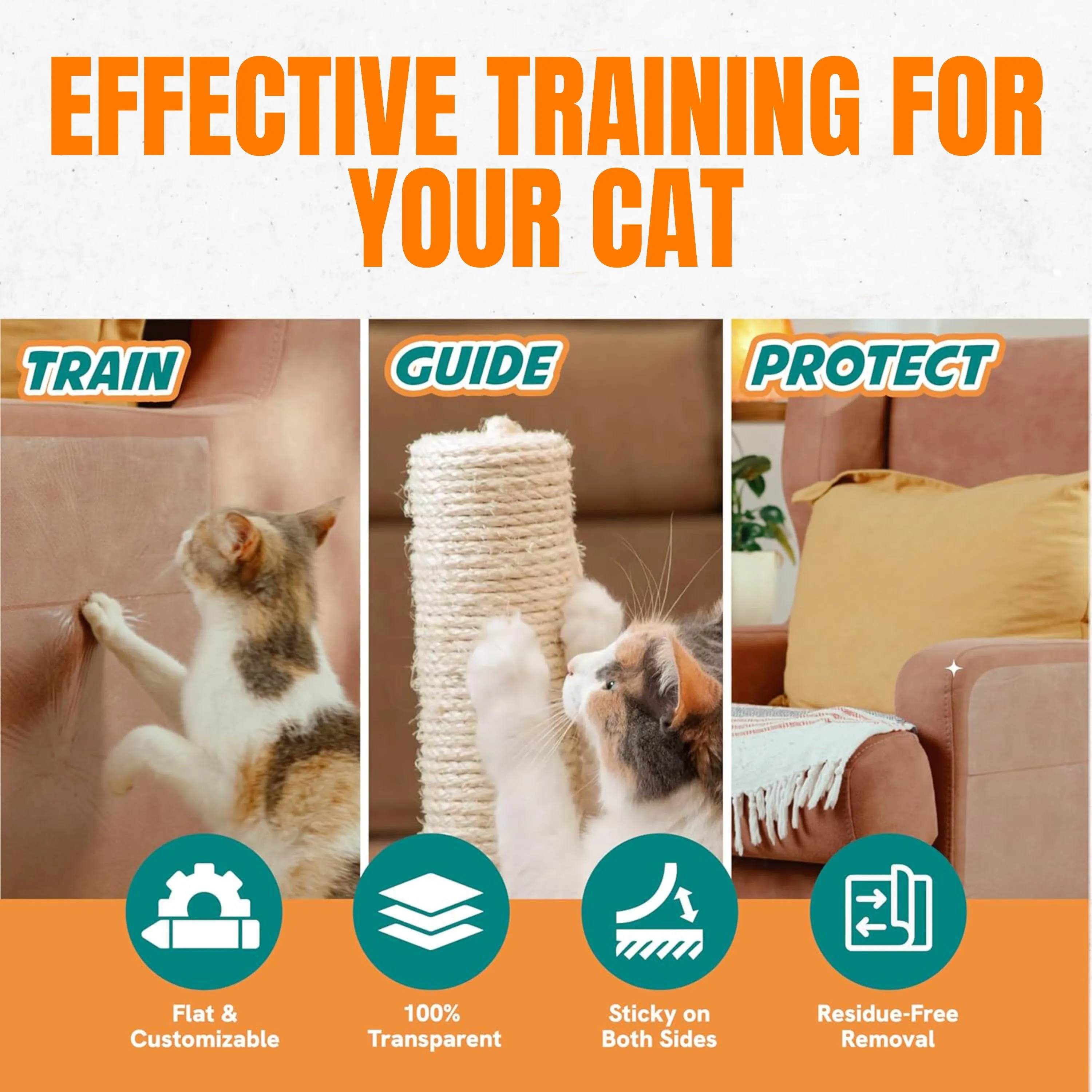 AUSSIE FURBABY Cat Scratch Protector Cat Training Tape – Cat Scratch Deterrent Tape, Clear Double Sided Tape Cat Couch protector,  Couch protector cat scratch, Couch Cat Scratching Protection