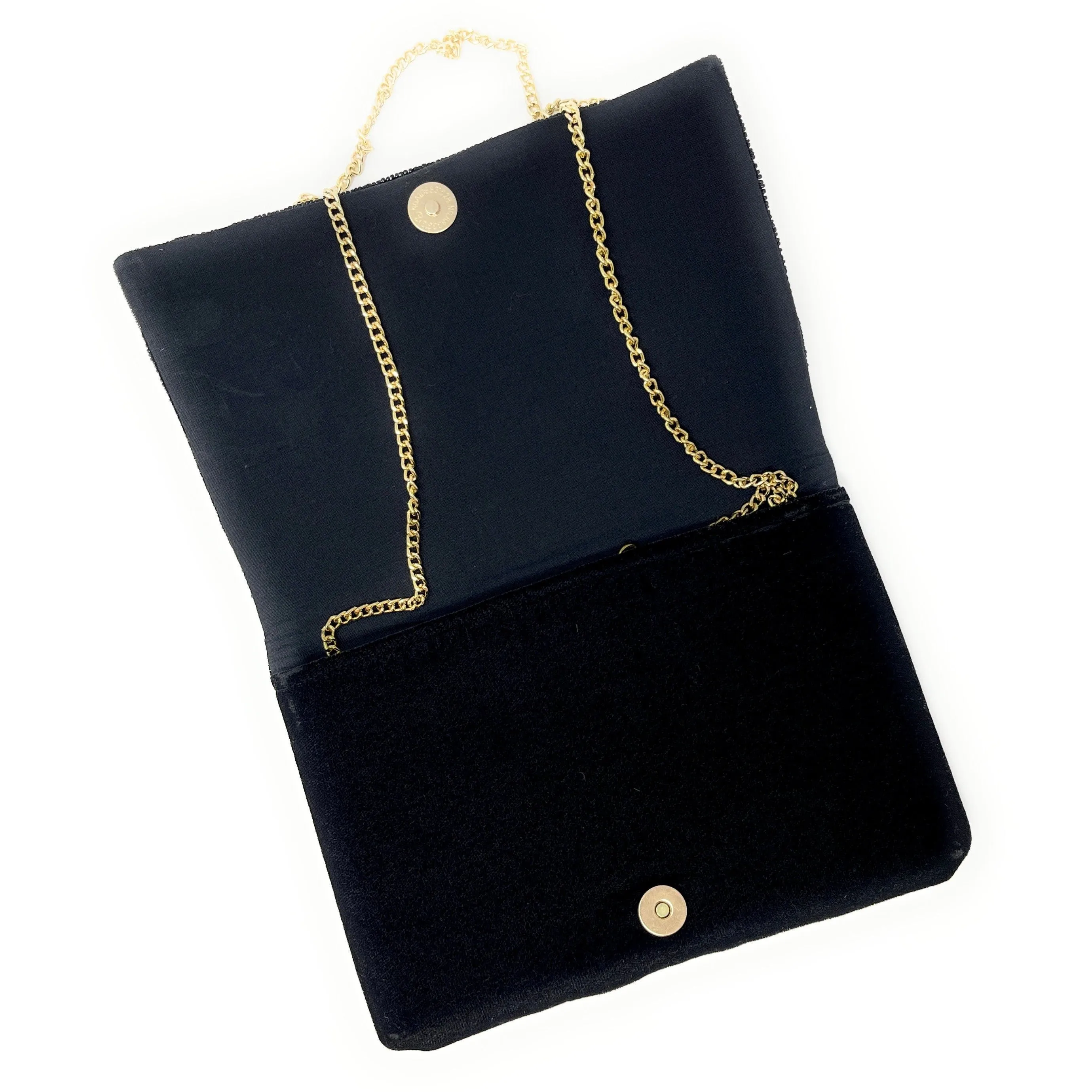 Black Silver Sequin Velour Clutch Purse