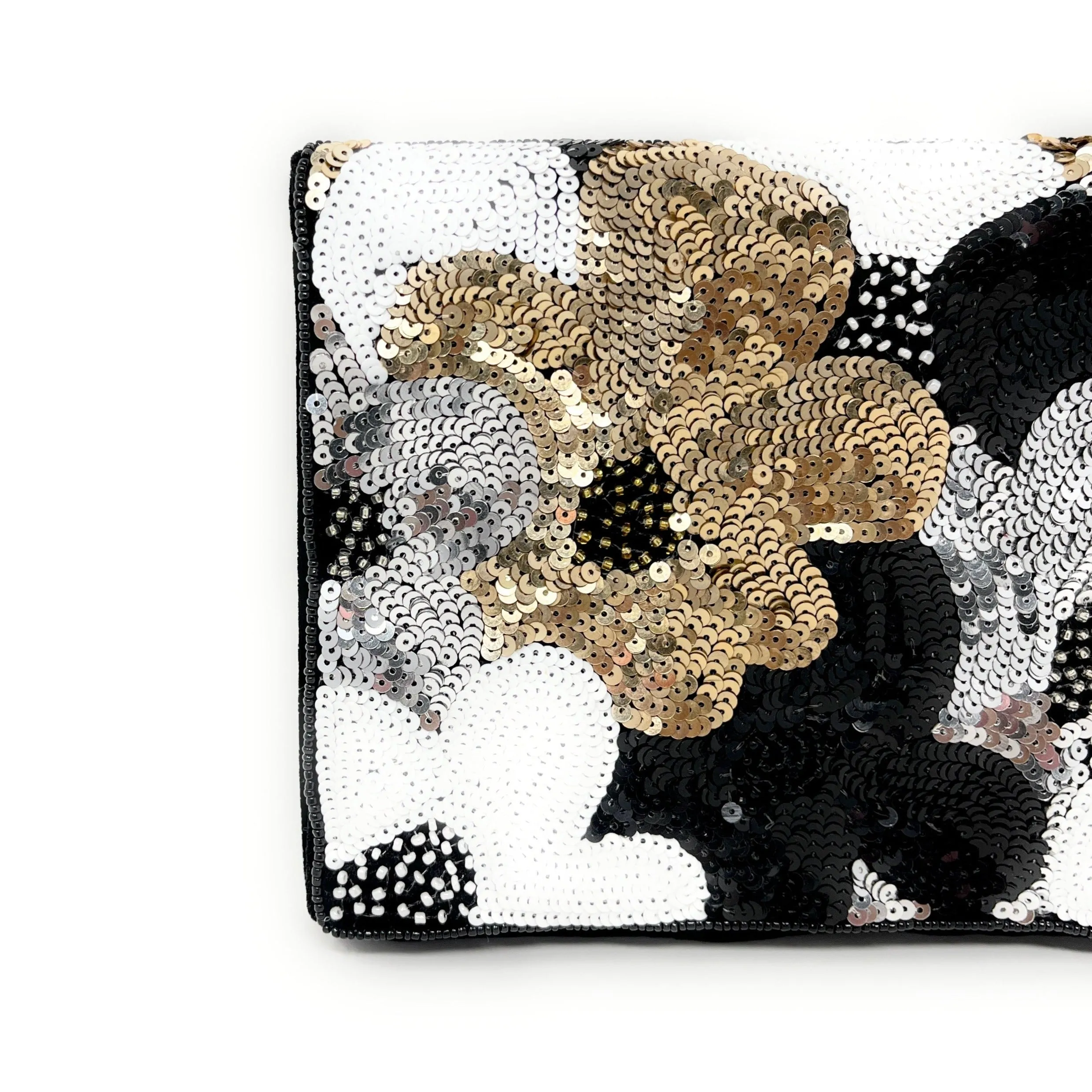 Black Silver Sequin Velour Clutch Purse