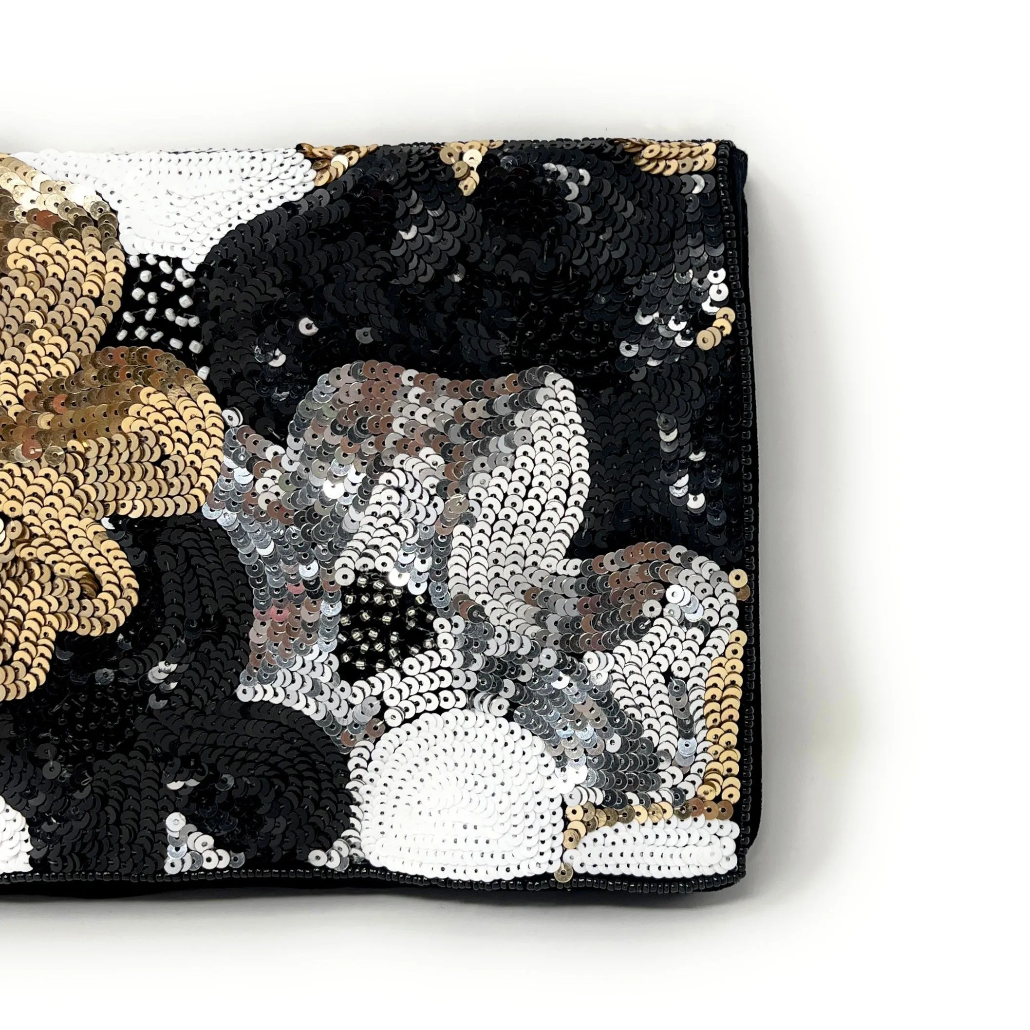 Black Silver Sequin Velour Clutch Purse