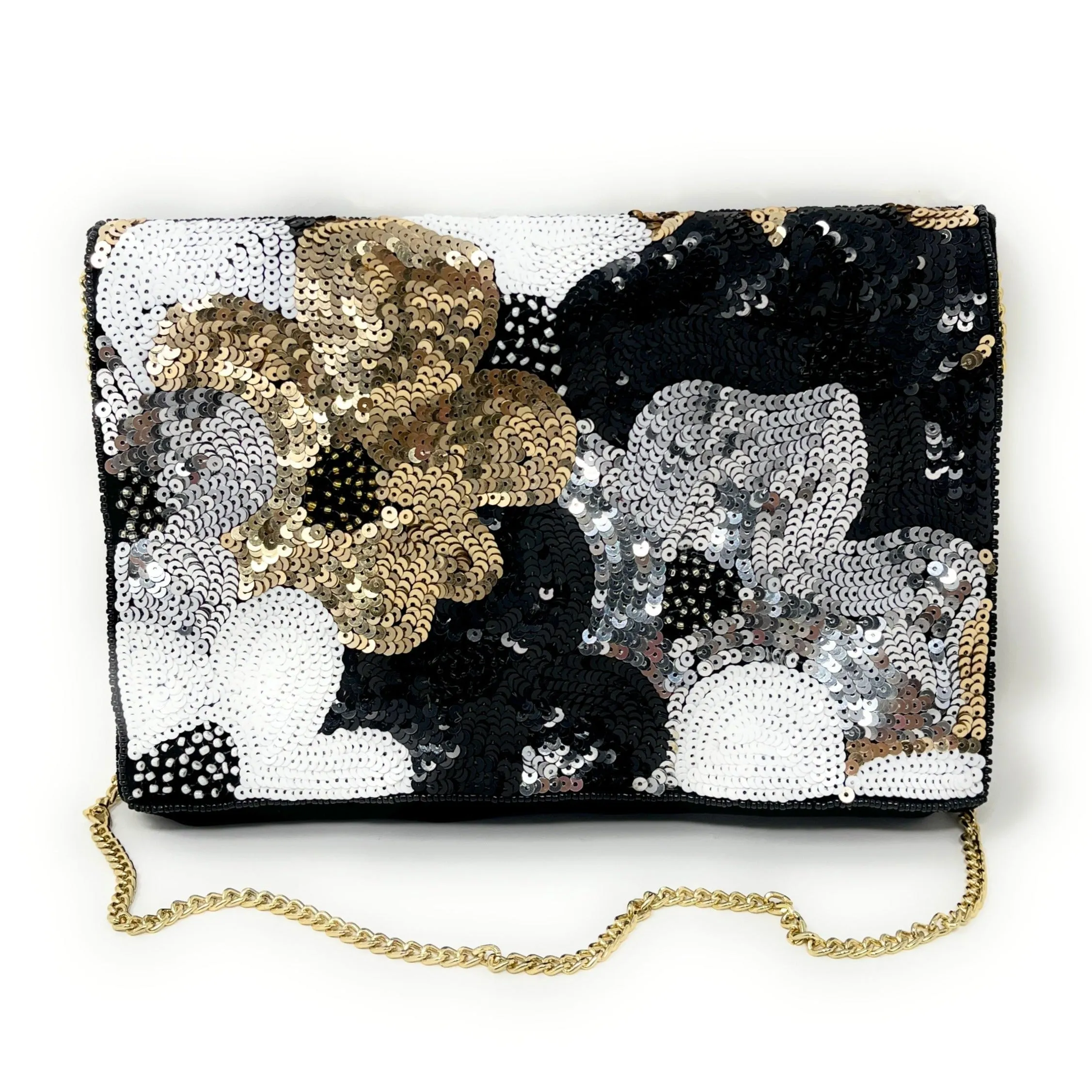 Black Silver Sequin Velour Clutch Purse