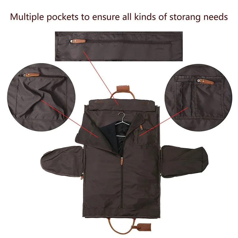 Full Grain Leather Garment Bag Duffle Bag with Shoe Compartment Mens Carry On Bag