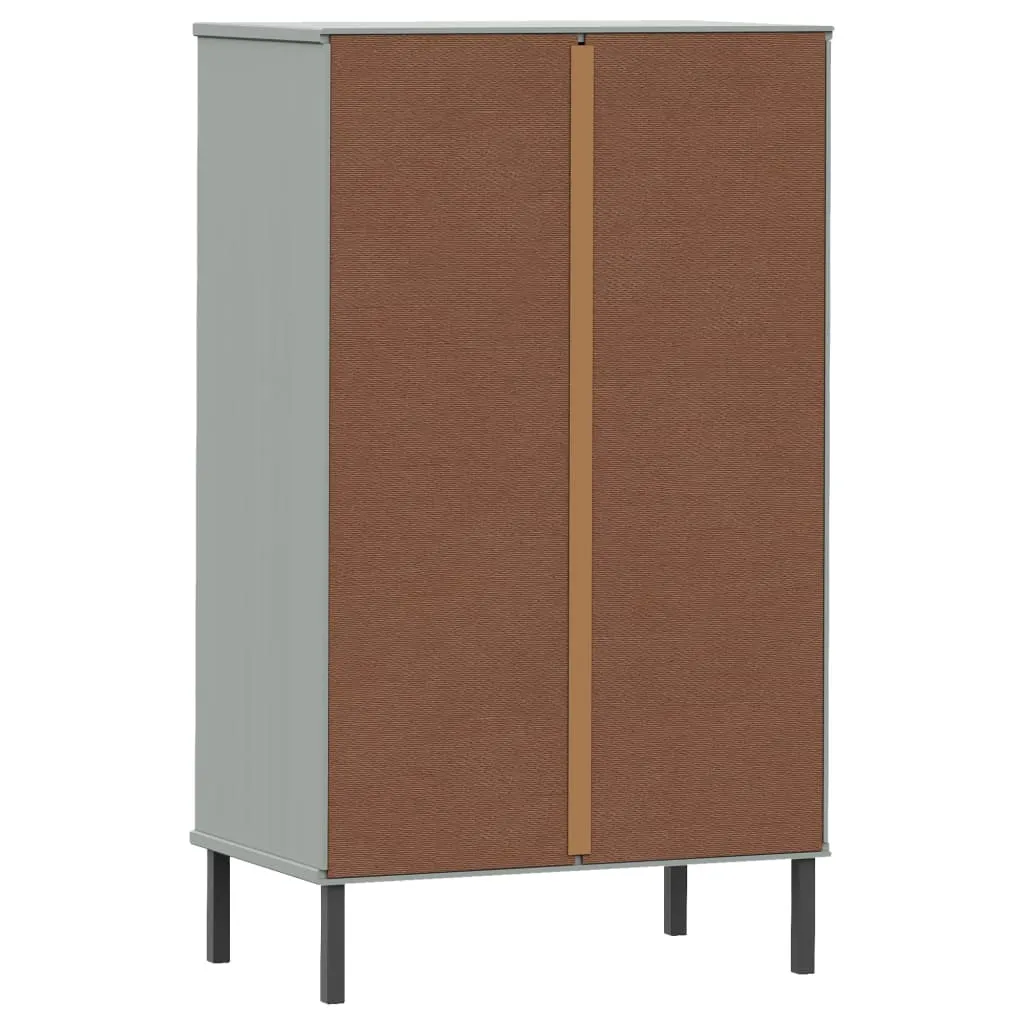 Shoe Rack with Metal Legs Grey Solid Wood Pine OSLO