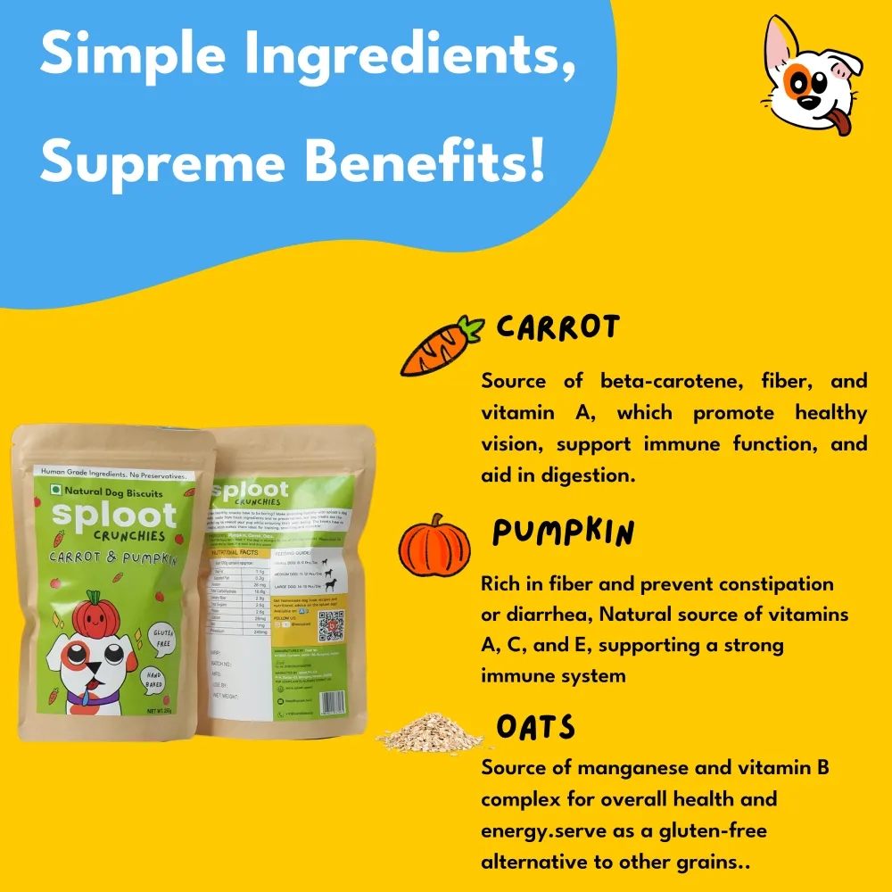Sploot Crunchies Carrot and Pumpkin 100% Human Grade Biscuits Dog Treats